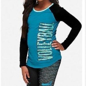 Girls Shirt Top Volleyball Bling Sparkle Long Sleeve T Girls Sequin Size 16 20